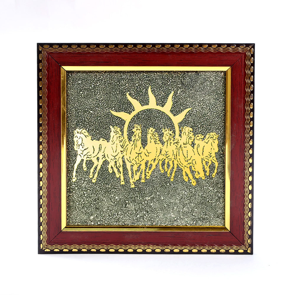 7 Horses Pyrite Frame for Wealth & Success