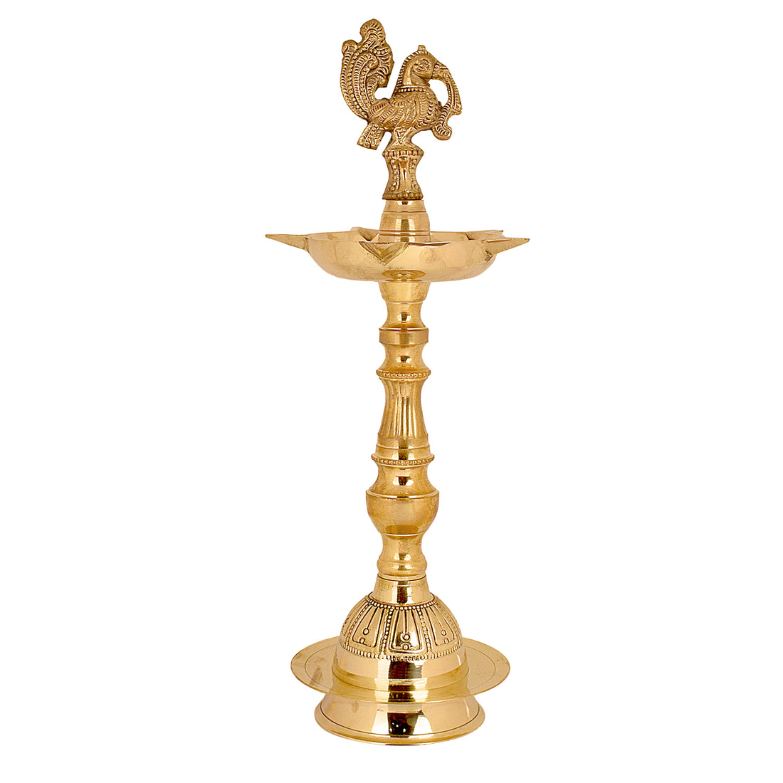 13 Inch Embossed Brass Peacock Kerala Samai Diya | India’s Largest Pooja Accessories Brand – www.satvikstore.in