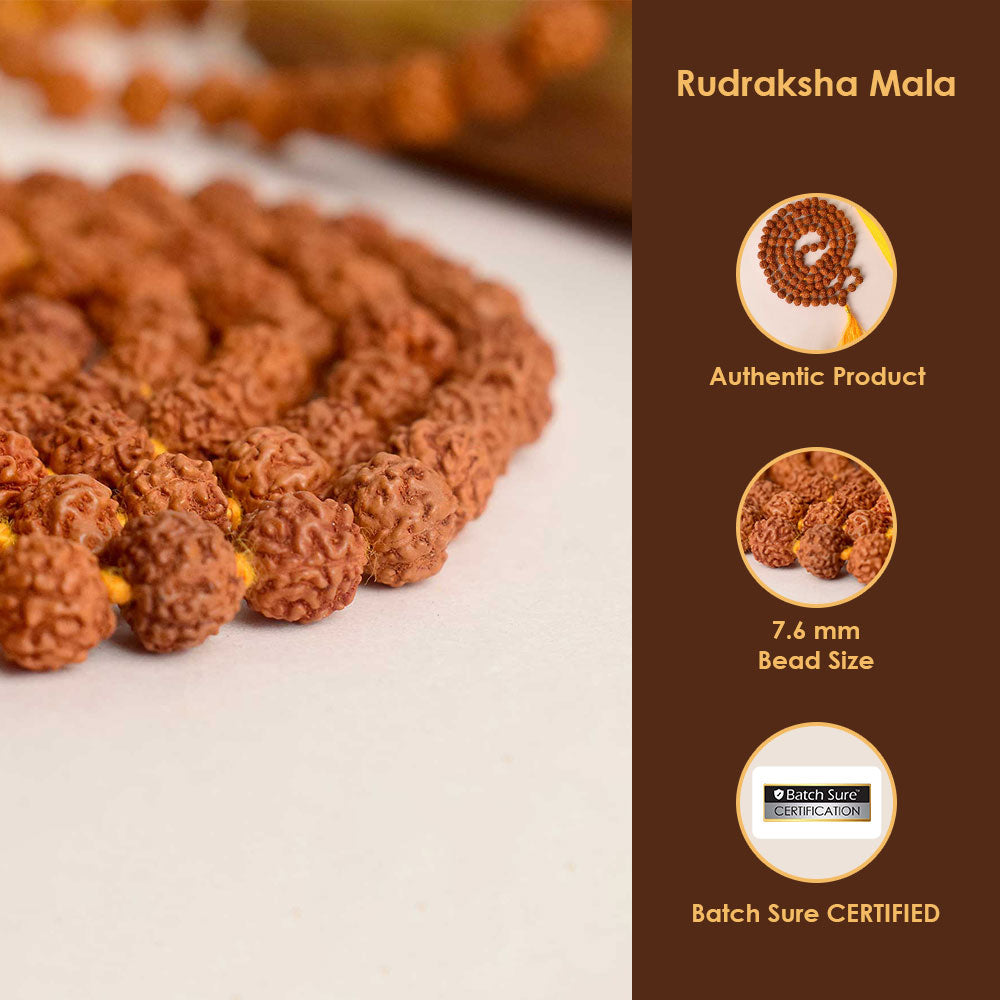 5 Mukhi Rudraksha Mala Natural Brown 8mm Beads for Meditation