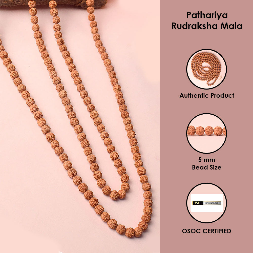 5 Mukhi Pathariya Rudraksha Mala Certified 5mm Beads