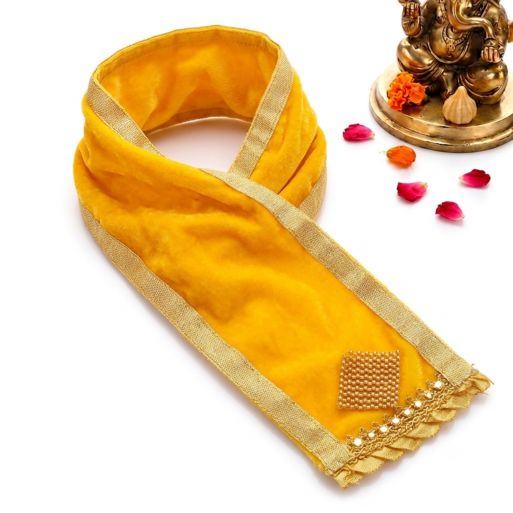 Decorative Yellow Velvet Ganpati Idol Patka - 15 Inch