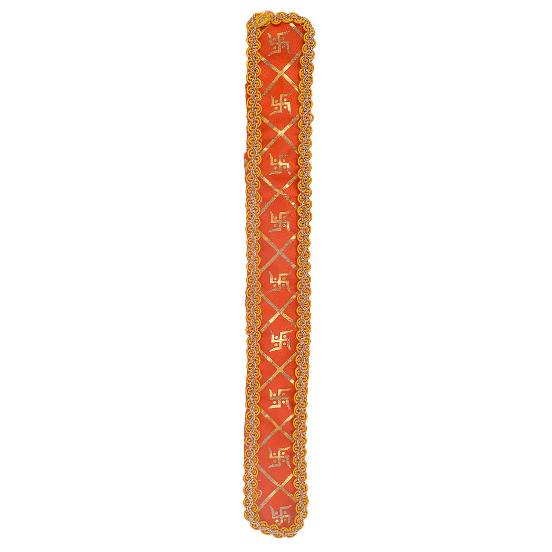 Orange Swastik Print Ganpati Idol Patka with Gold Border