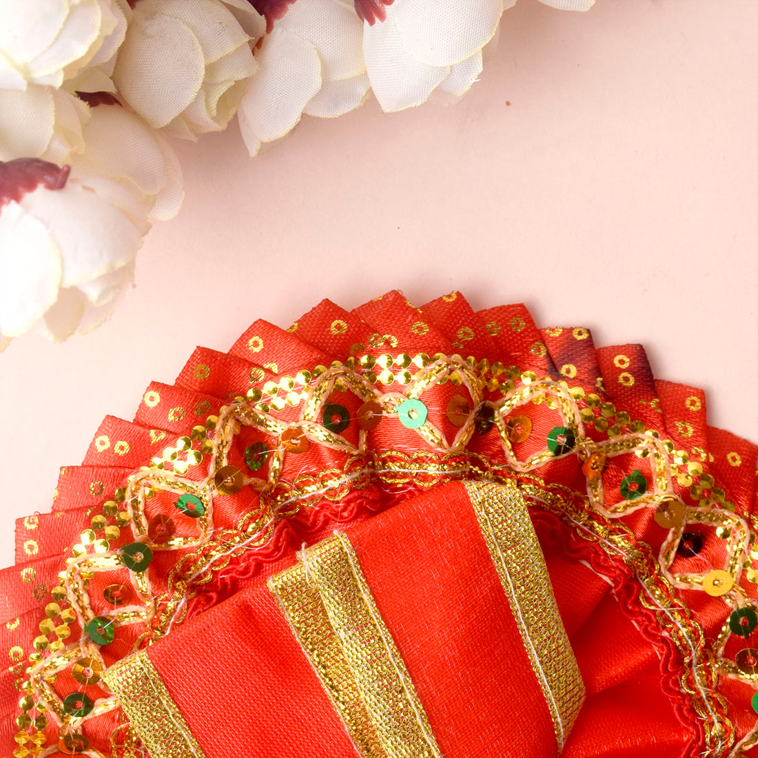 Radiant Crimson Red Laddu Gopal Dress with Golden Border