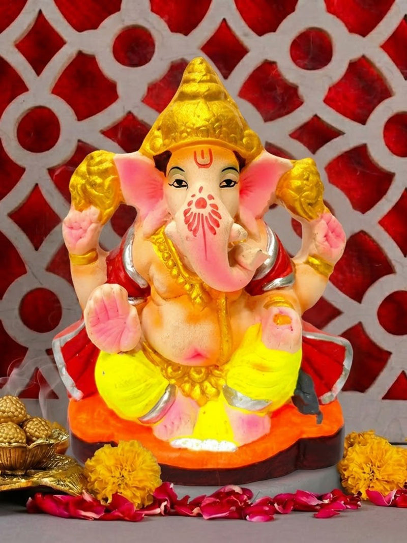 4 Inch Eco-Friendly Ganesha Idol with Golden Mukut | India’s Largest Pooja Accessories Brand – www.satvikstore.in