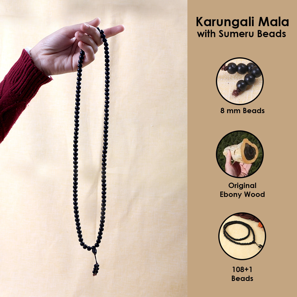 Karungali Mala 8mm with Sumeru Bead Govt Certified Original