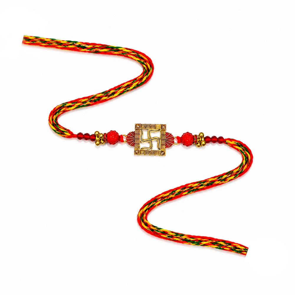 Traditional Red and Gold Swastik Motif Rakhi