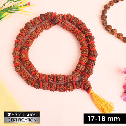 5 Mukhi Rudraksha Kantha Mala with 54 natural beads, strung in red velvet thread for spiritual meditation and daily prayer use. Indiaβs Premium Rudraksha Jap Mala Store- www.satvikstore.in