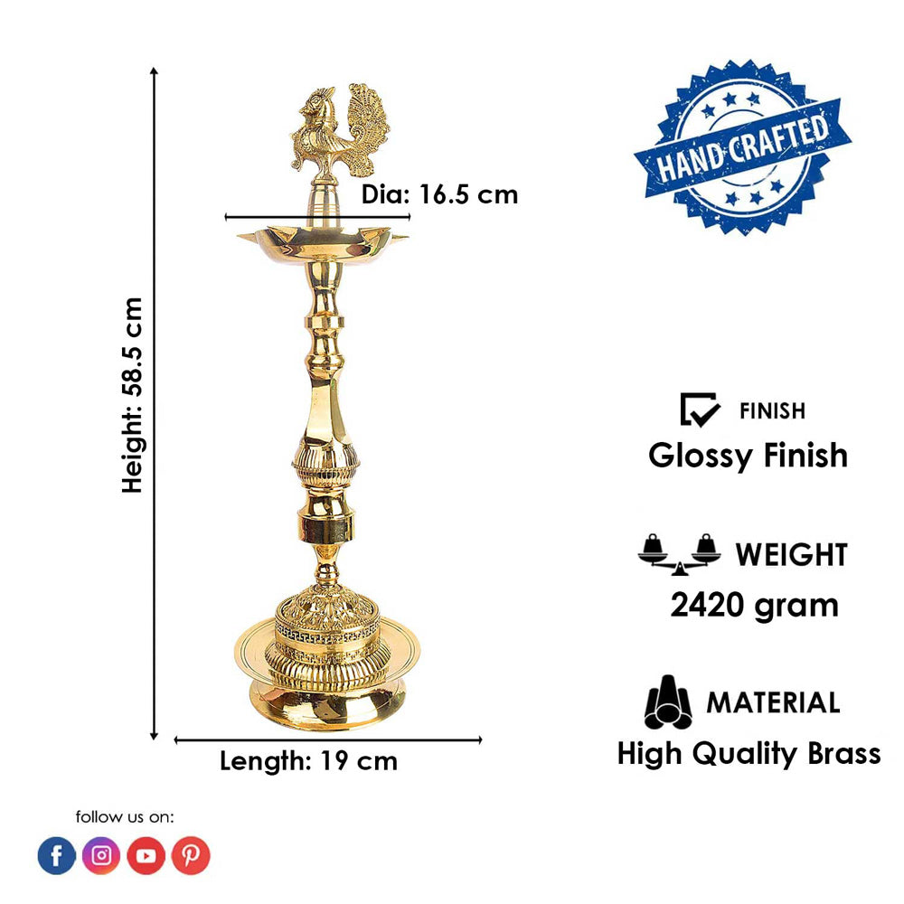 23 Inch 1 Step Brass Embossed Peacock Kerala Stand Diya