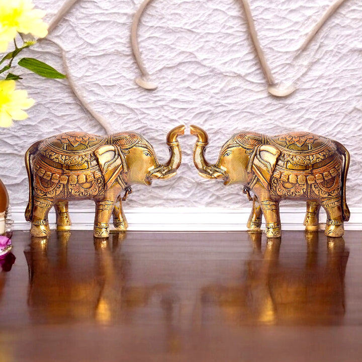 Large Brass Idol of Elephant Statue with Upward Trunk – A Symbol of Prosperity, Good Luck & Vastu Positivity for Home & Office Decor
