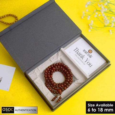 Certified 100% original authentic red sandalwood (Chandan) jap mala from Andhra Pradesh, handcrafted for meditation, prayer, and spiritual use. Indiaβs Premium Jap Mala Store - www.satvikstore.in