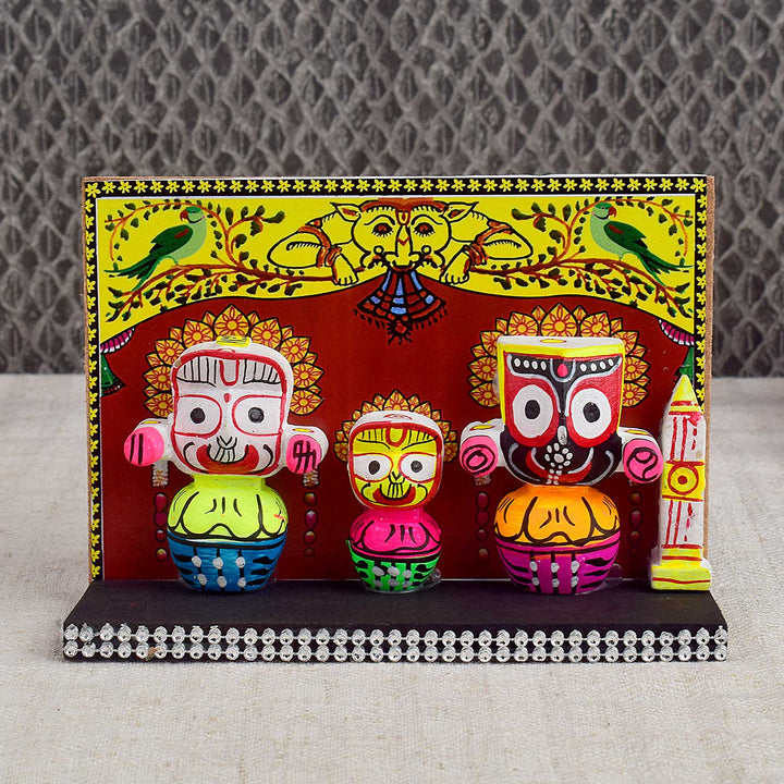 Handcrafted and painted wooden Lord Jagannath idol for car dashboard β traditional Pattachitra-style murti for protection, devotion, and spiritual harmony. Indiaβs Largest Pooja Accessories Brand - www.satvikstore.in