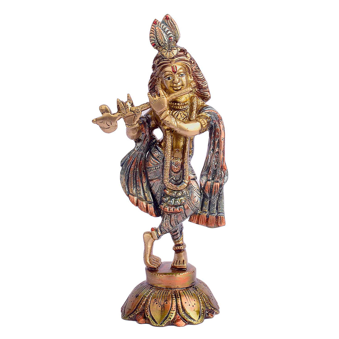 7.5 Inch Lord Krishna Brass Idol with Flute
