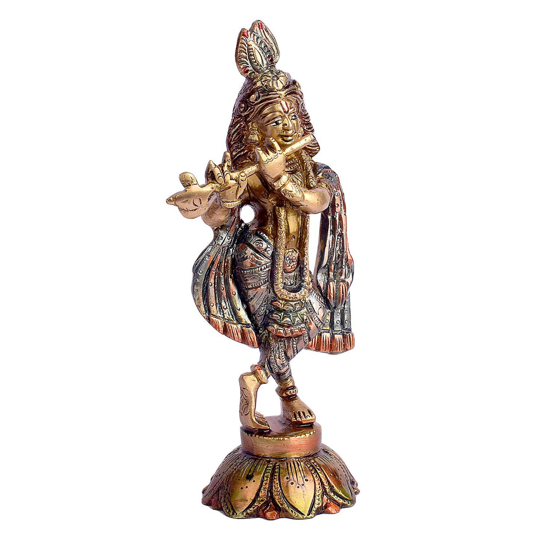7.5 Inch Lord Krishna Brass Idol with Flute