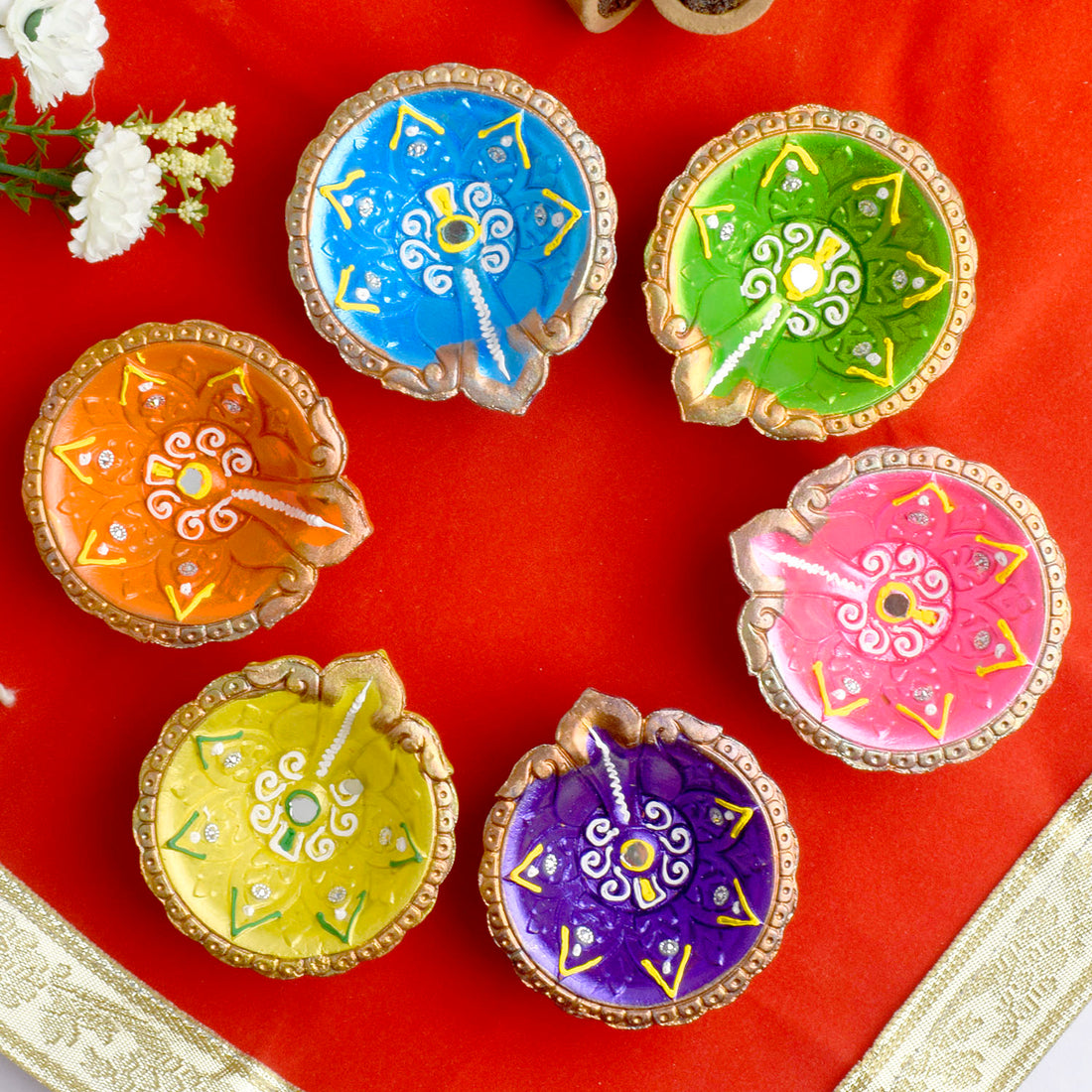 Joyful Gleam Celebratory Clay Diyas for the Festival of Lights Set of 6