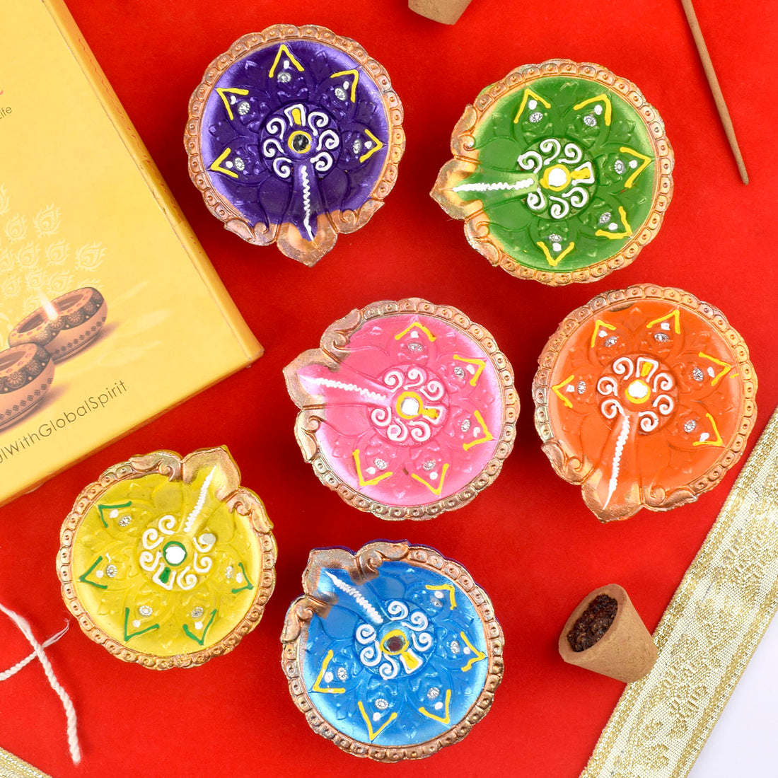 Joyful Gleam Celebratory Clay Diyas for the Festival of Lights Set of 6