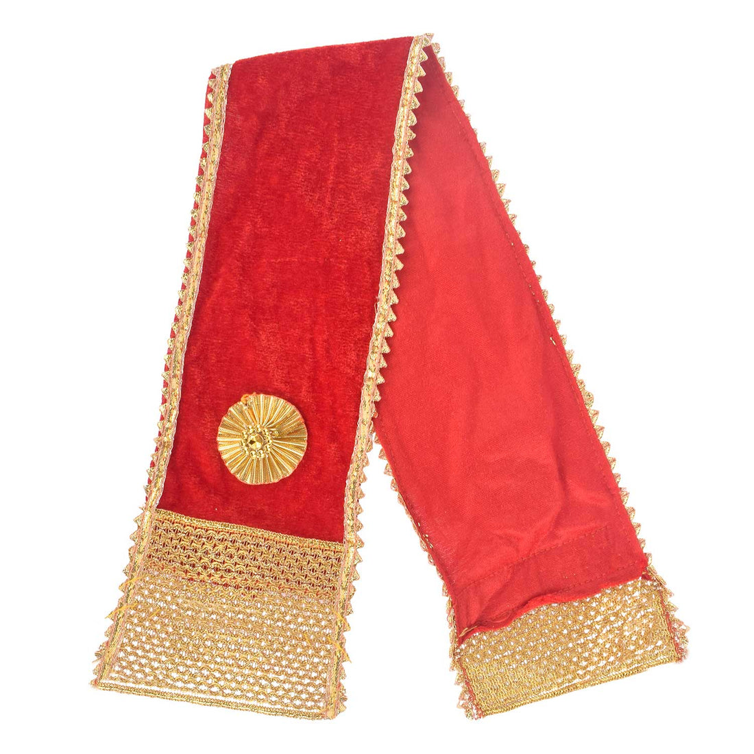 Designer Red Velvet Ganpati Idol Patka with Zig-Zag Border