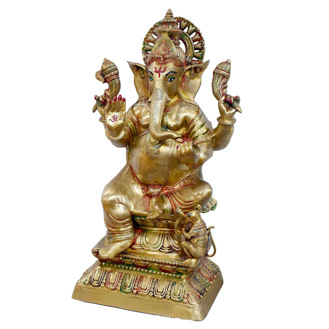 30 Inch Brass Seated Ganpati Idol with Glossy Finish
