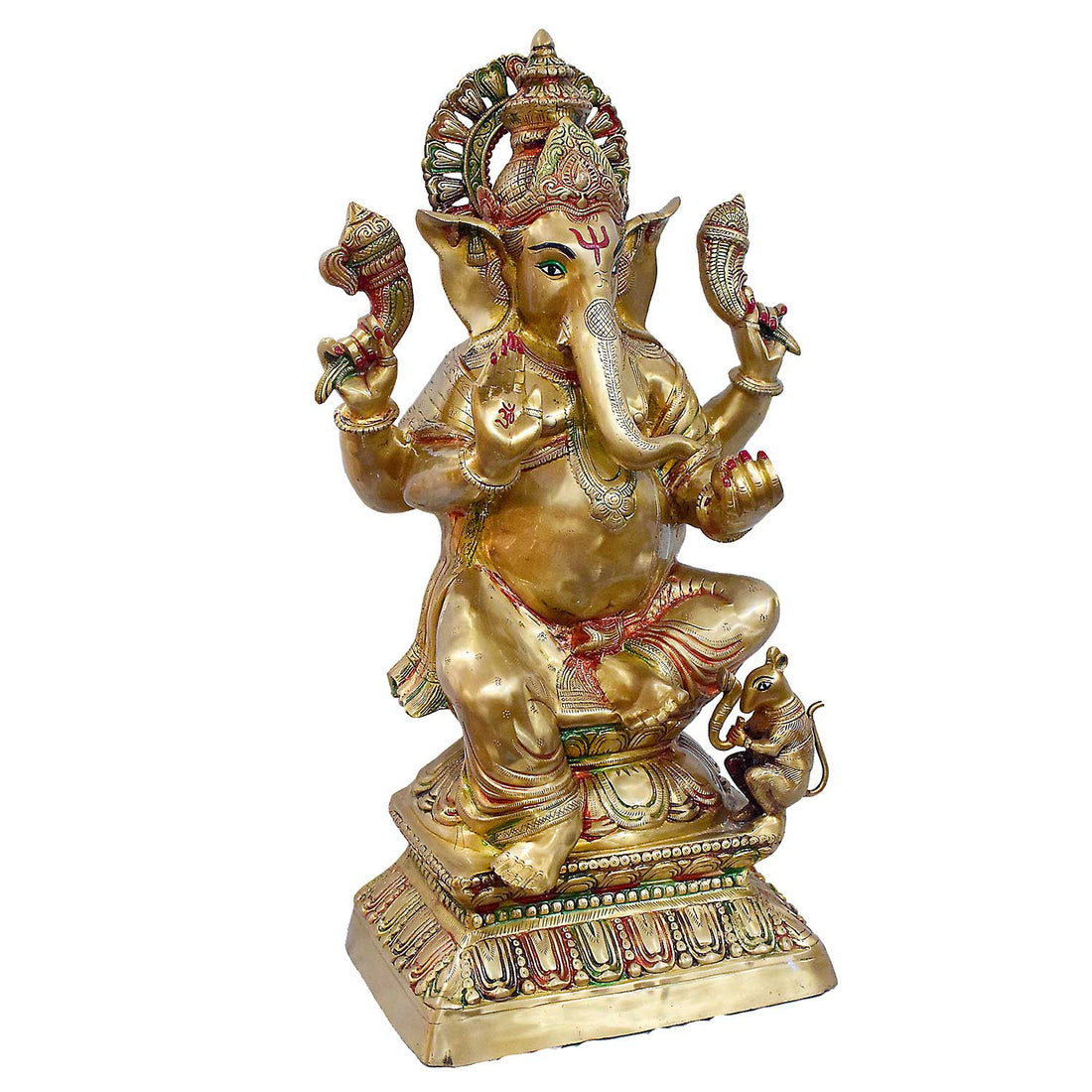30 Inch Brass Seated Ganpati Idol with Glossy Finish