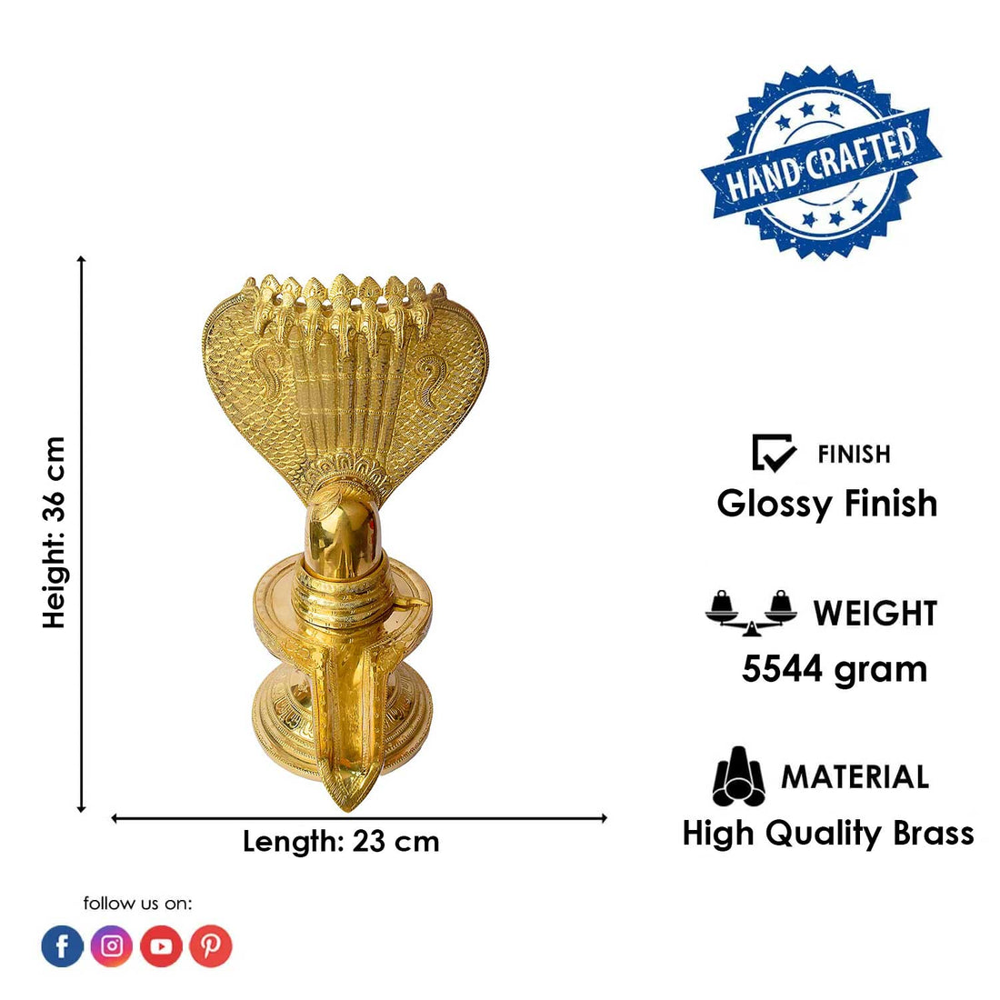 14.2 Inch Brass Shivling with Nag Hood – Ideal for Shivratri
