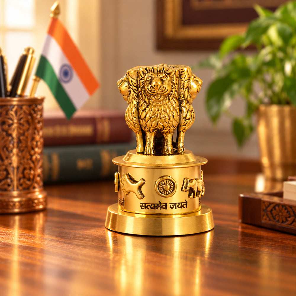 3 Inch Brass Ashoka Pillar – Miniature Indian Art Sculpture for Display