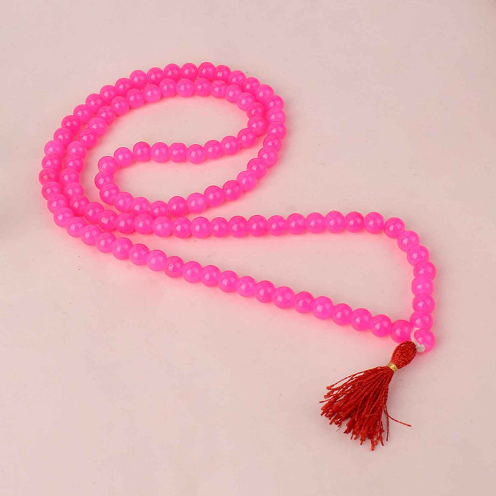 Pink Agate Hakik Mala with 108 Beads โ Spiritual Healing and Energy Balancing Necklace for Meditation and Daily Wear. Indiaโs Premium Hakik Jap Mala Store-www.satvikstore.in
