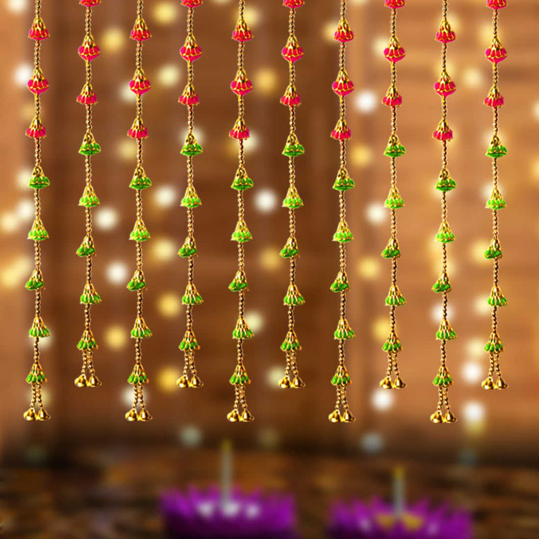Pom Pom with Bells Wall Hanging Backdrop | India’s Largest Pooja Accessories Brand – www.satvikstore.in