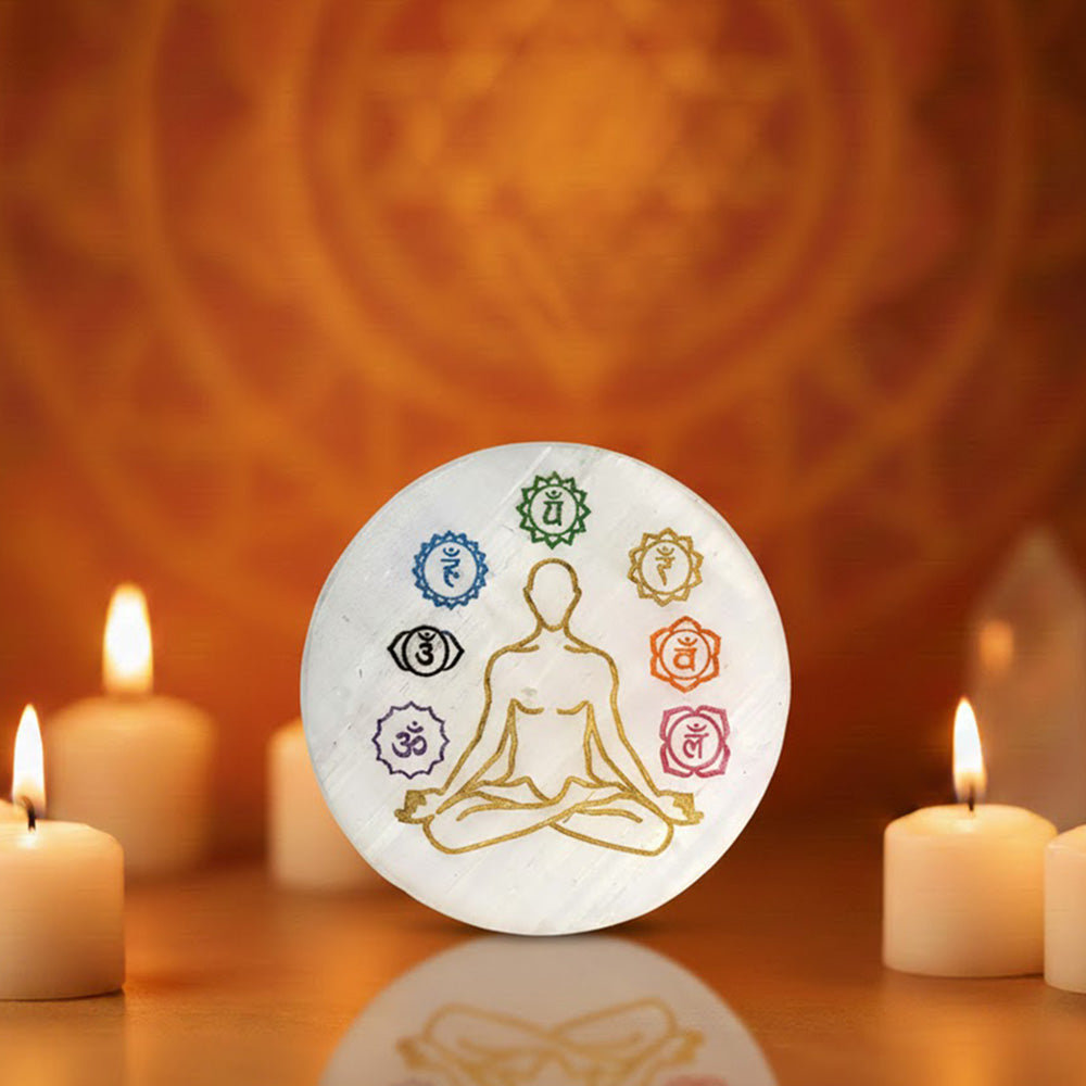 Salenite 7 chakra charging plate for crystal cleansing and energy balance.
India’s Largest Puja Accessories Brand- www.satvikstore.in