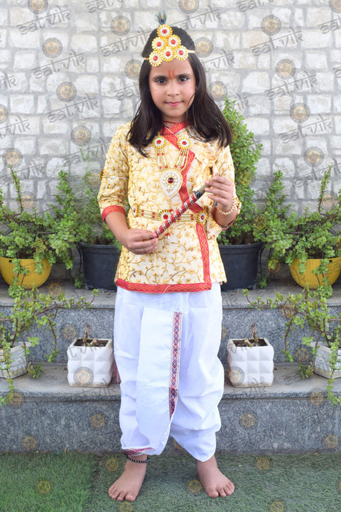 Krishna costume for kids with cream cotton kurta and white dhoti β Indiaβs Largest Pooja Accessories Brand β www.satvikworld.com