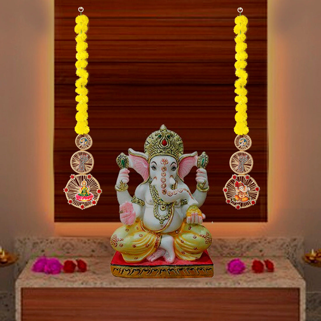Artificial Marigold Laxmi Ganesha Side Door Wall Hangings