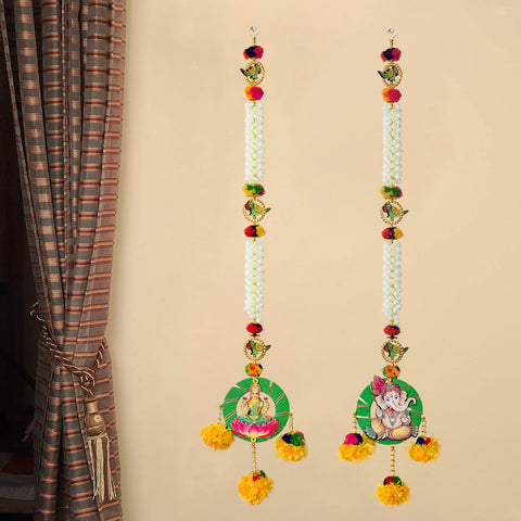 Artificial Jasmine Flower with Laxmi Ganesha Wall Hanging Latkans (Color-Assorted)