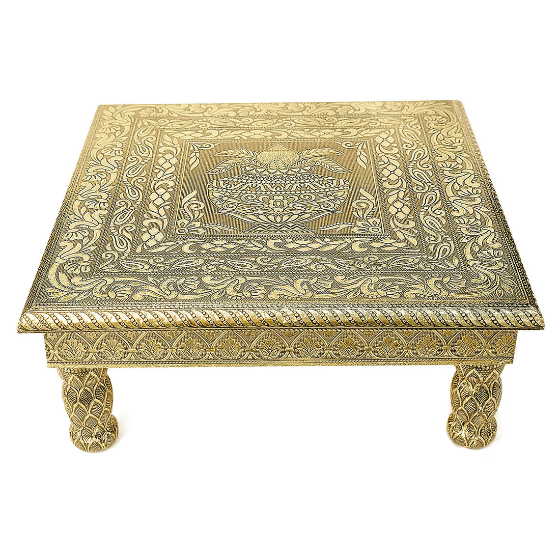 Traditional Splendor: Wooden Chowki Enhanced with Kalash Meenakari