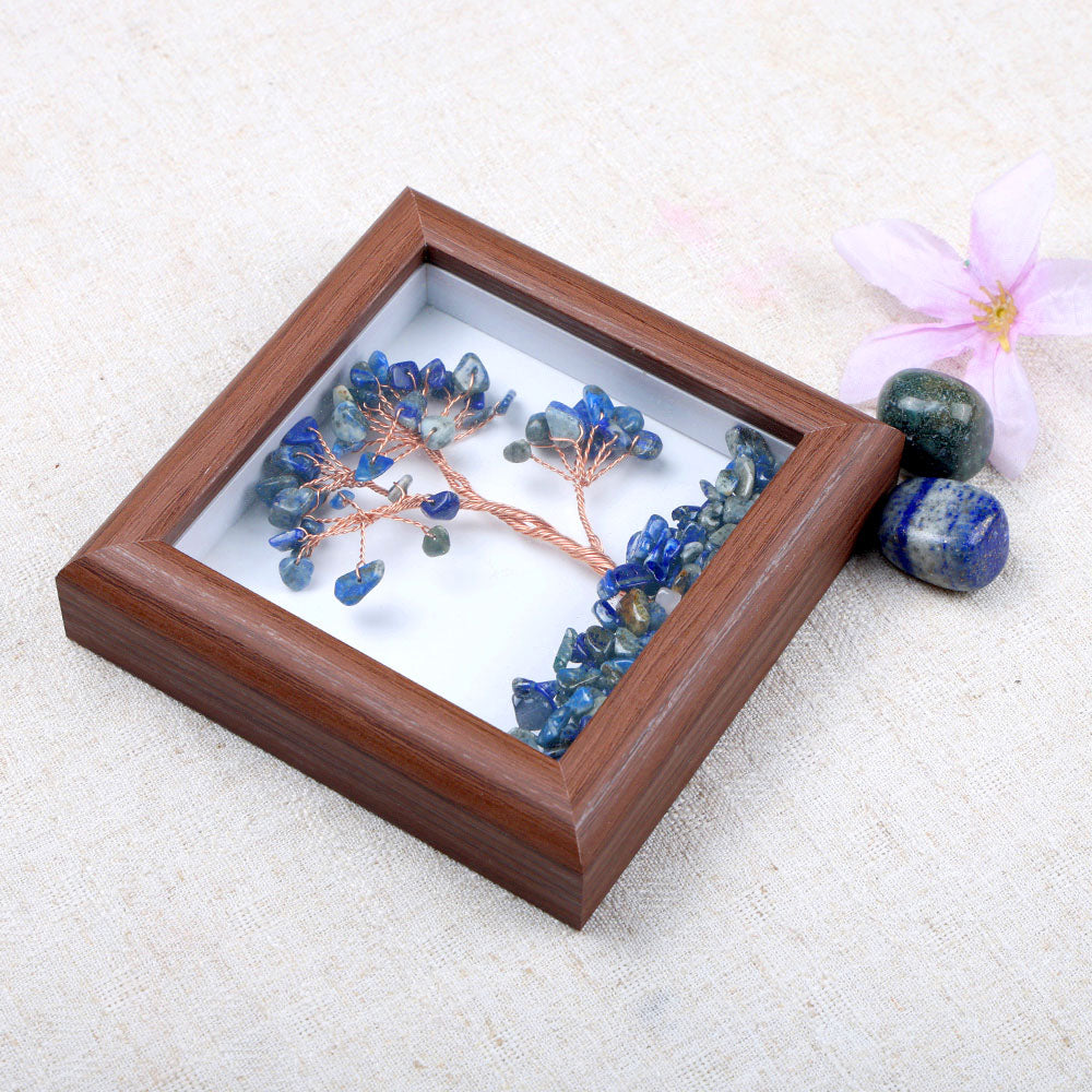 Lapis Lazuli Tree with Frame Decorative Spiritual Piece