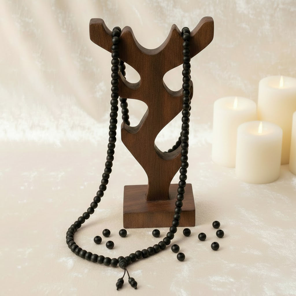 100% original and government certified 8mm Karungali mala with Sumeru bead, crafted for spiritual protection, meditation, and positive energy. India’s Premium Jap Mala Store - www.satvikstore.in