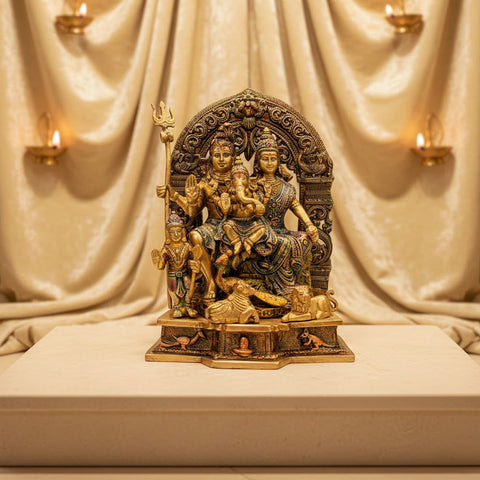Shiv  Idol of 11.8 Inch Handcrafted Brass Shiv Parivaar Statue featuring Lord Shiva, Parvati, Ganesha, and Kartikeya – Perfect for temple or home decor. India's Largest Puja Accessories Brand - Satvik No 1 Brass Idol Collection.