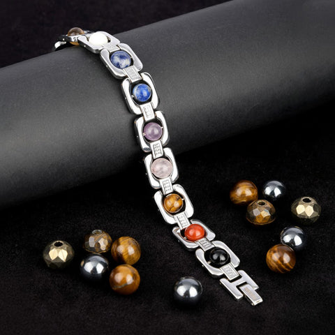11 Chakra Silver Plated Bracelet Unisex Healing Jewelry for Positive Energy and Meditation India’s Largest Puja Accessories Brand- www.satvikstore.in