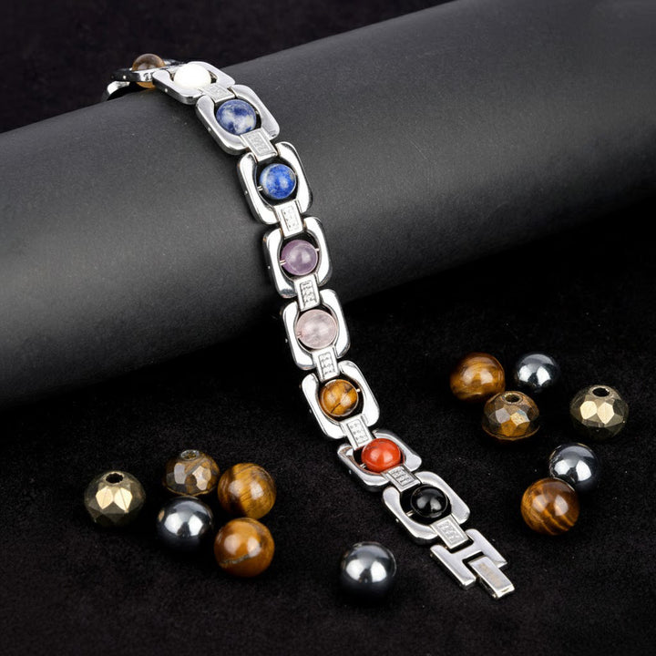 11 Chakra Silver Plated Bracelet Unisex Healing Jewelry for Positive Energy and Meditation India’s Largest Puja Accessories Brand- www.satvikstore.in