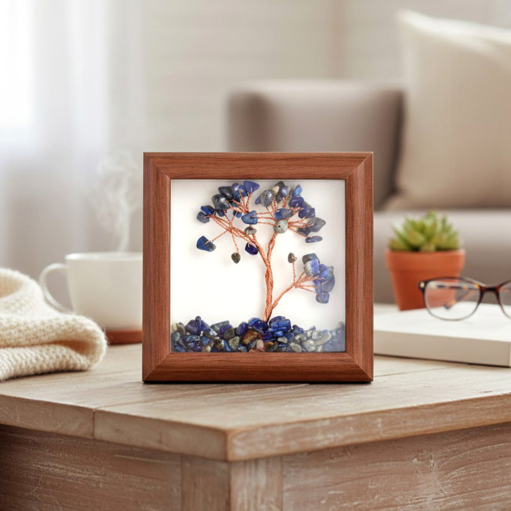 Lapis Lazuli Tree with Frame Decorative Spiritual Piece