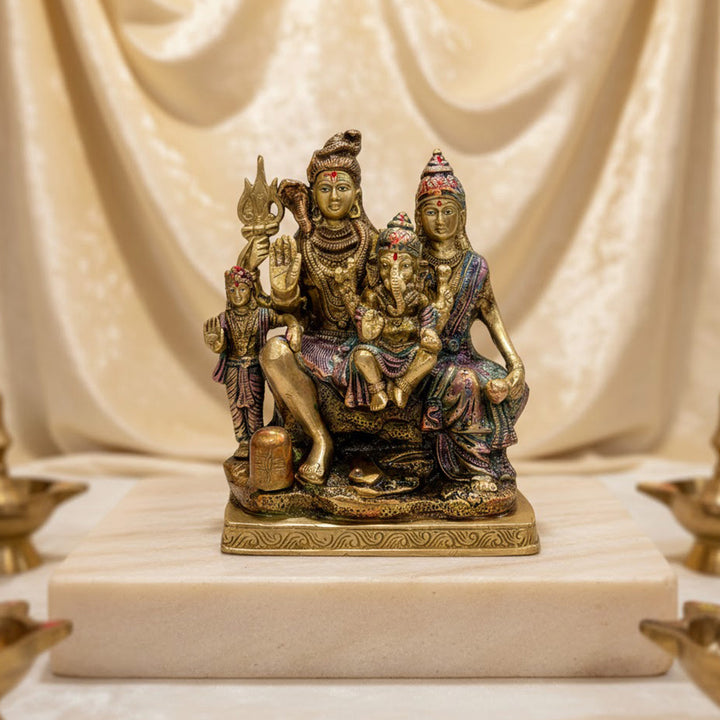 7.9 Inch Shiv Parivaar Brass Statue – Divine Family Idol for Puja Room & Spiritual Energy. No.1 Brass Idol Store www.satvikstore.in 
