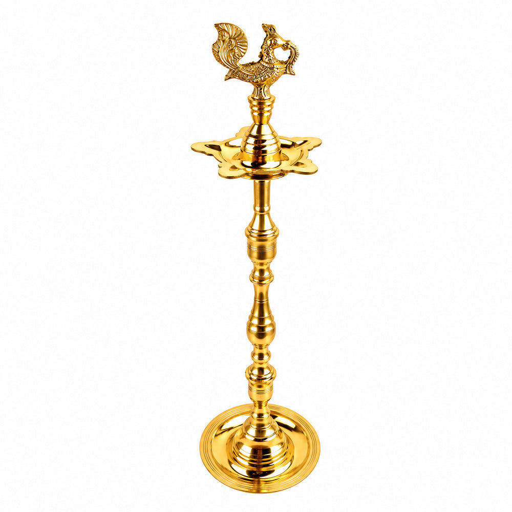 22.5-23 Inch Brass Peacock Kerala Diya