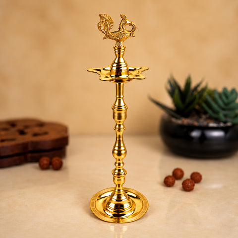 22.5-23 Inch Brass Peacock Kerala Diya