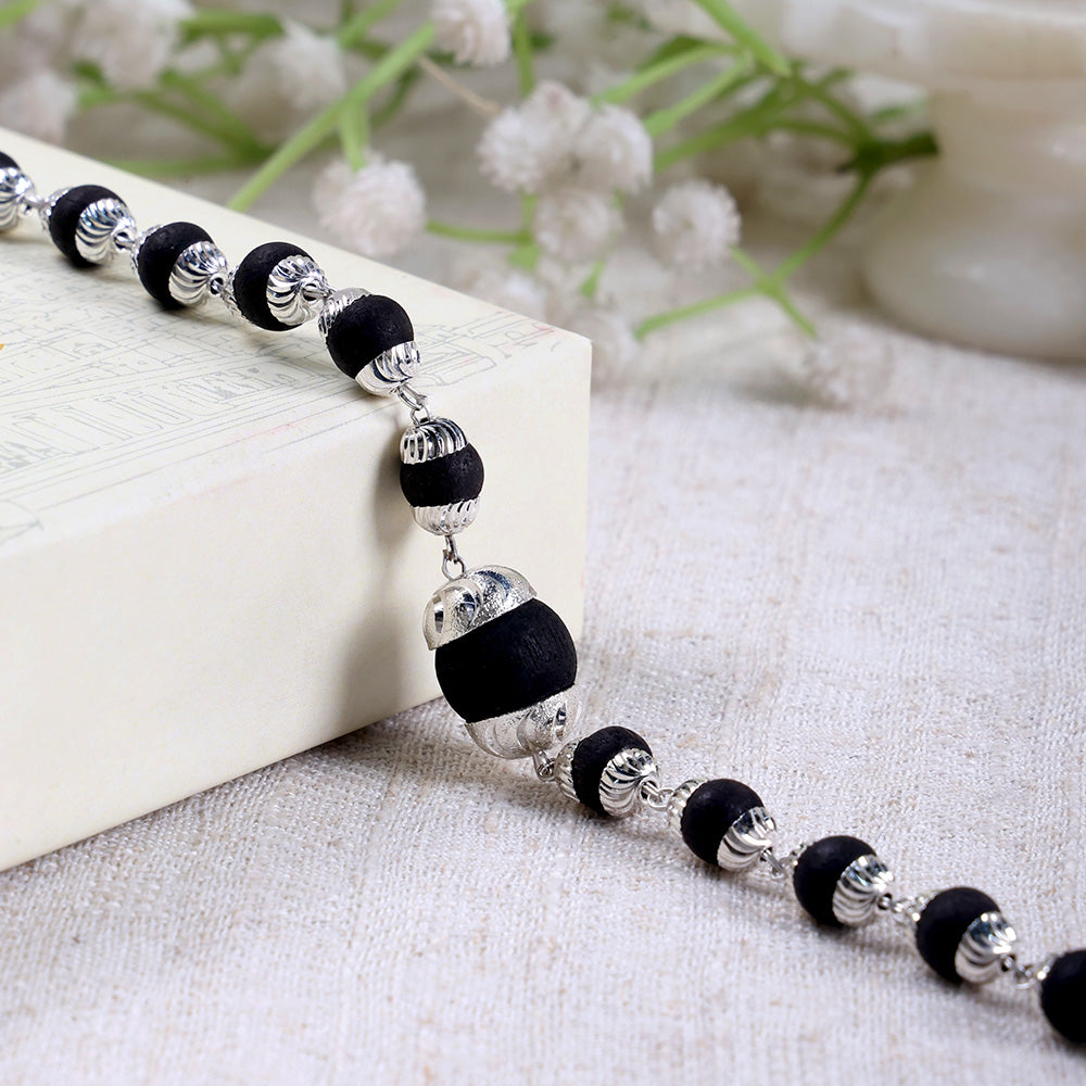 8mm Silver Plated Karungali Bracelet with Big Bead Govt Certified