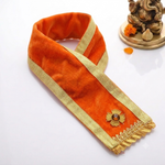 Handcrafted Orange Velvet Ganpati Idol Patka - 15 Inch
