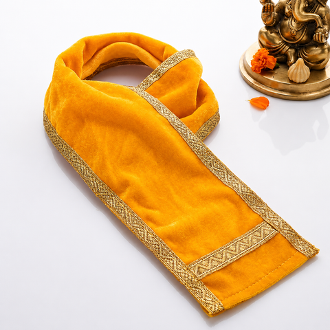 Yellow Velvet Ganpati Idol Patka with Classic Gold Border - 21 Inch