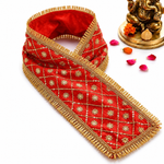 Red & Gold Embroidered Ganpati Idol Patka - 35 Inch