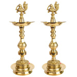 14 Inch Embossed Peacock Kerala Stand – 1 Step Brass Deepam
