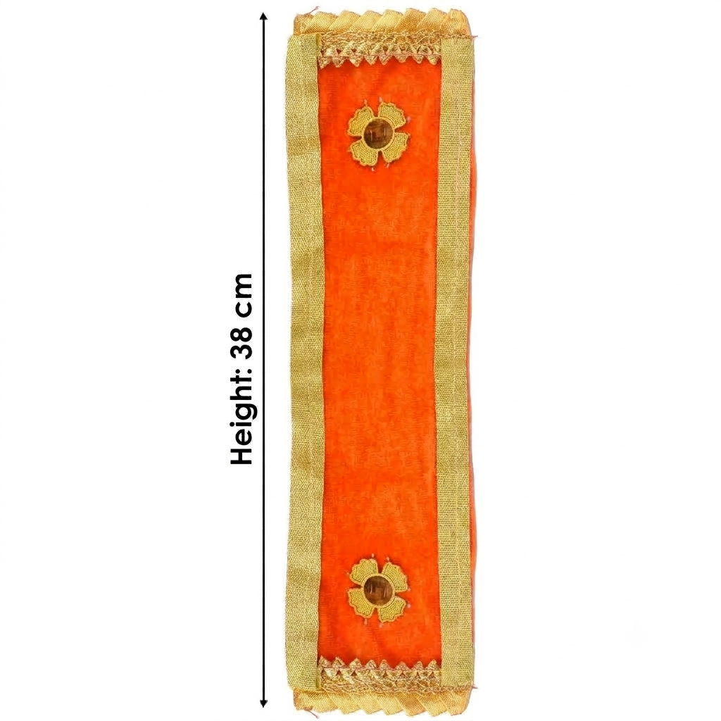 Handcrafted Orange Velvet Ganpati Idol Patka - 15 Inch