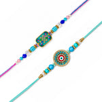 Turquoise Evil Eye and Meenakari Designer Rakhi (Set of 2)