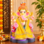 Yellow Velvet Ganpati Idol Patka with Classic Gold Border - 21 Inch