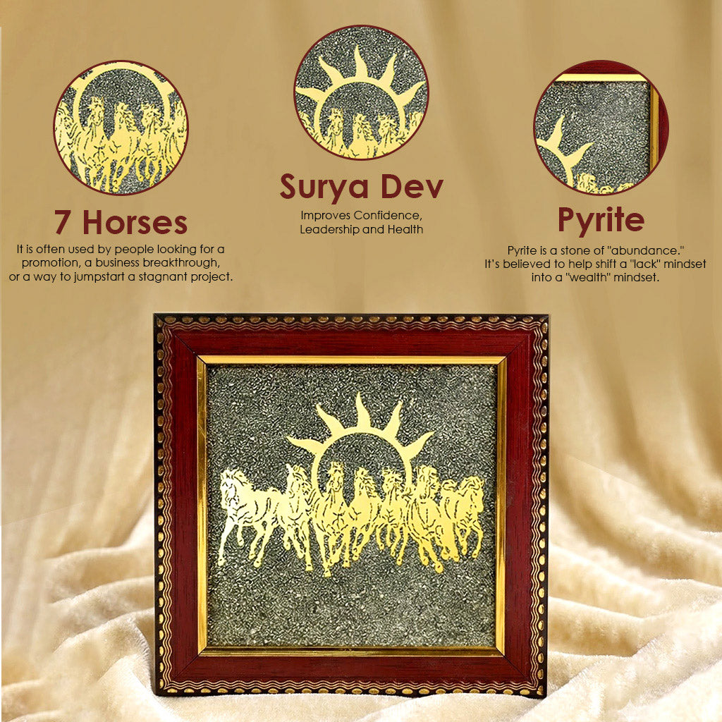7 Horses Pyrite Frame for Wealth & Success