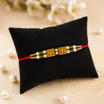 Twin Swastik Gold Finish Double Line Thread Rakhi